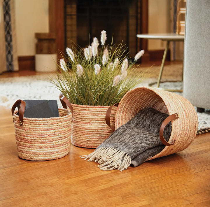 Blush Stripe Woven Basket