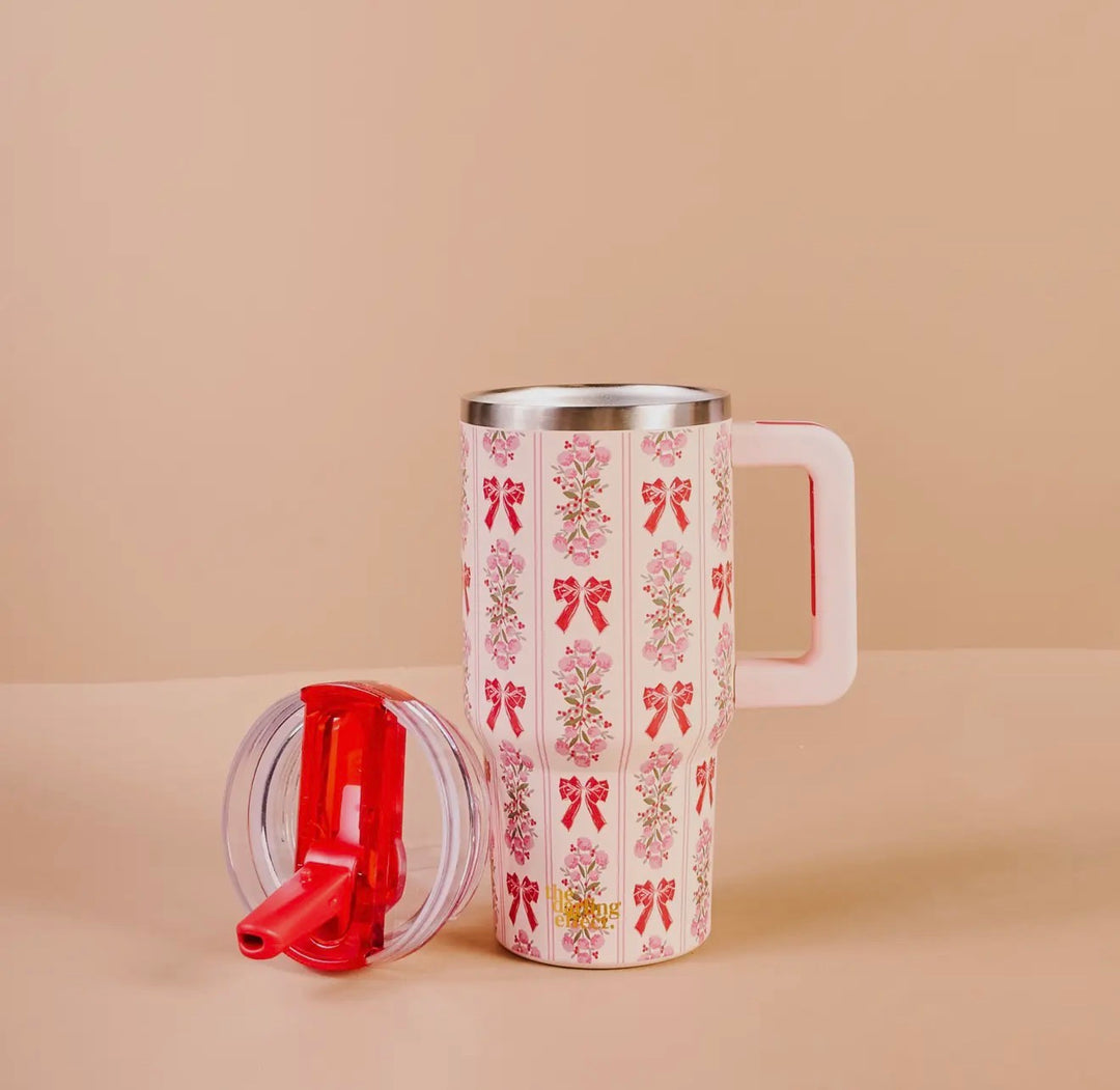 Vintage Bows & Blooms Tumbler with Handle