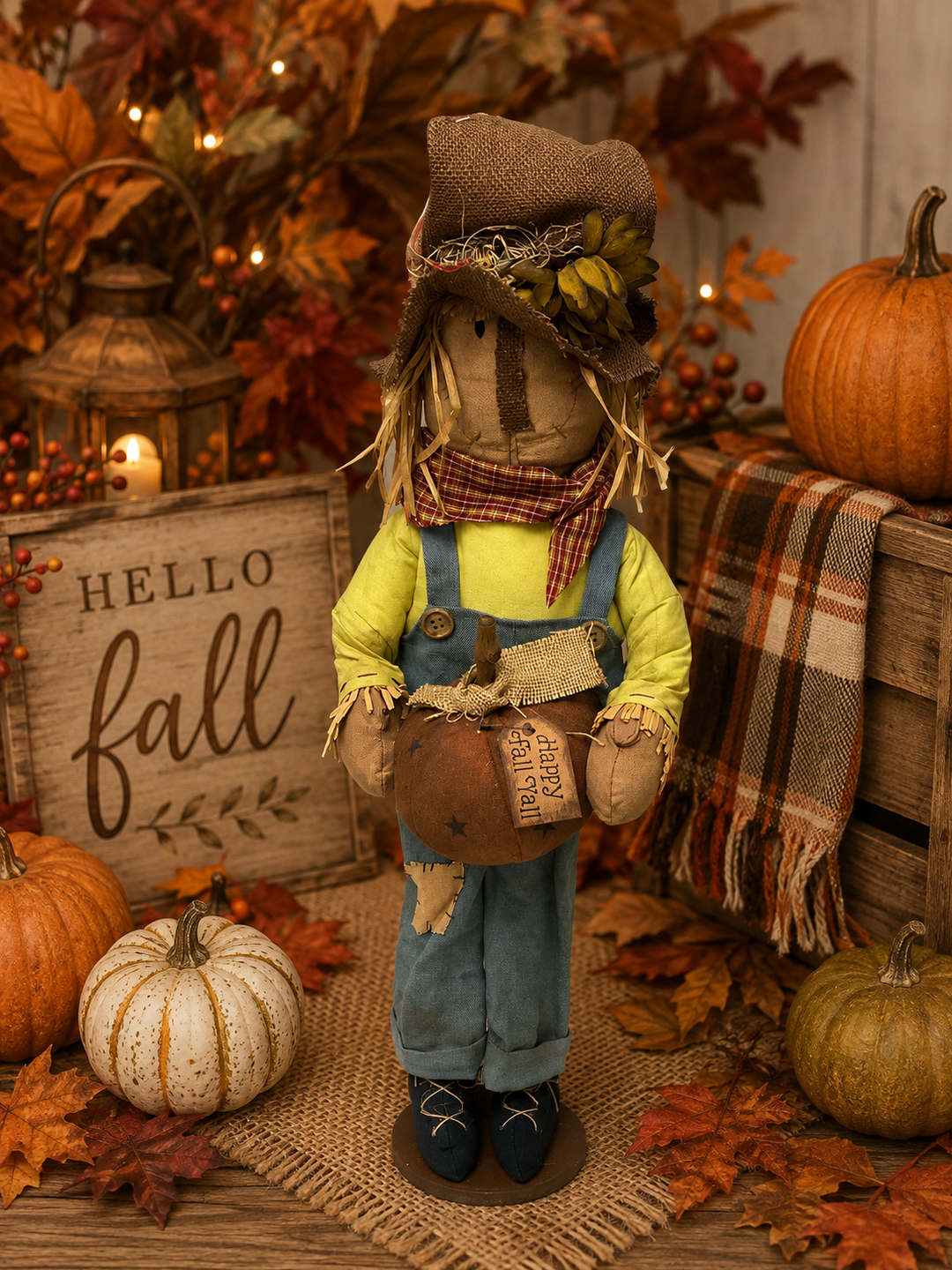 Scarecrow Holding a Pumpkin