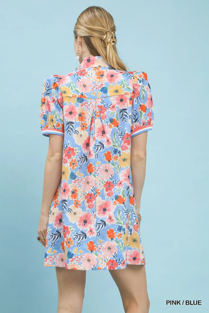 Summer Bloom Contrast Trim Mini Dress