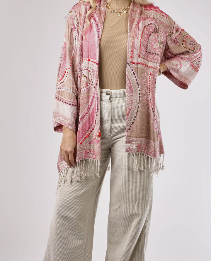 Blush Paisley Fringe Kimono