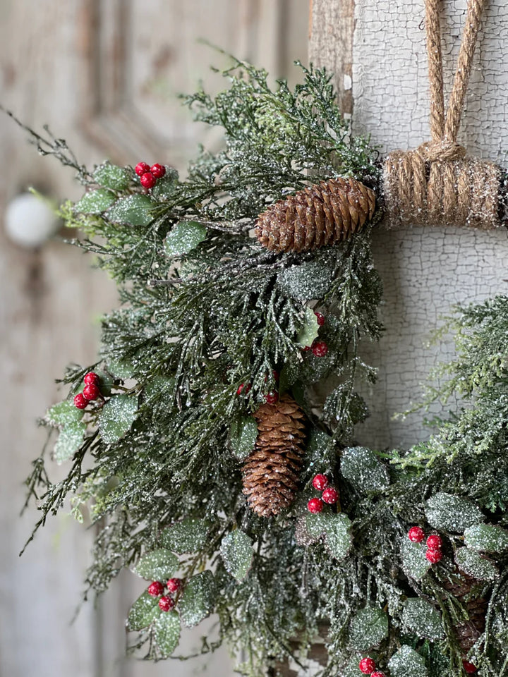 Frosted Pine & Berry Wreath – 20”