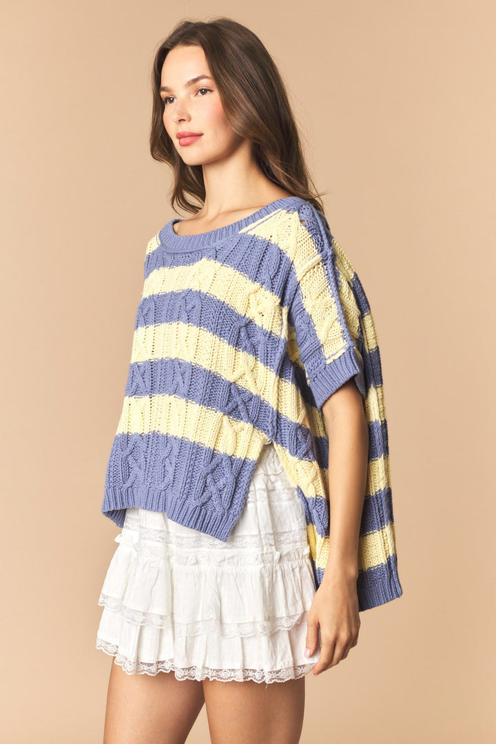 Bluebell Stripe Cable Knit Top