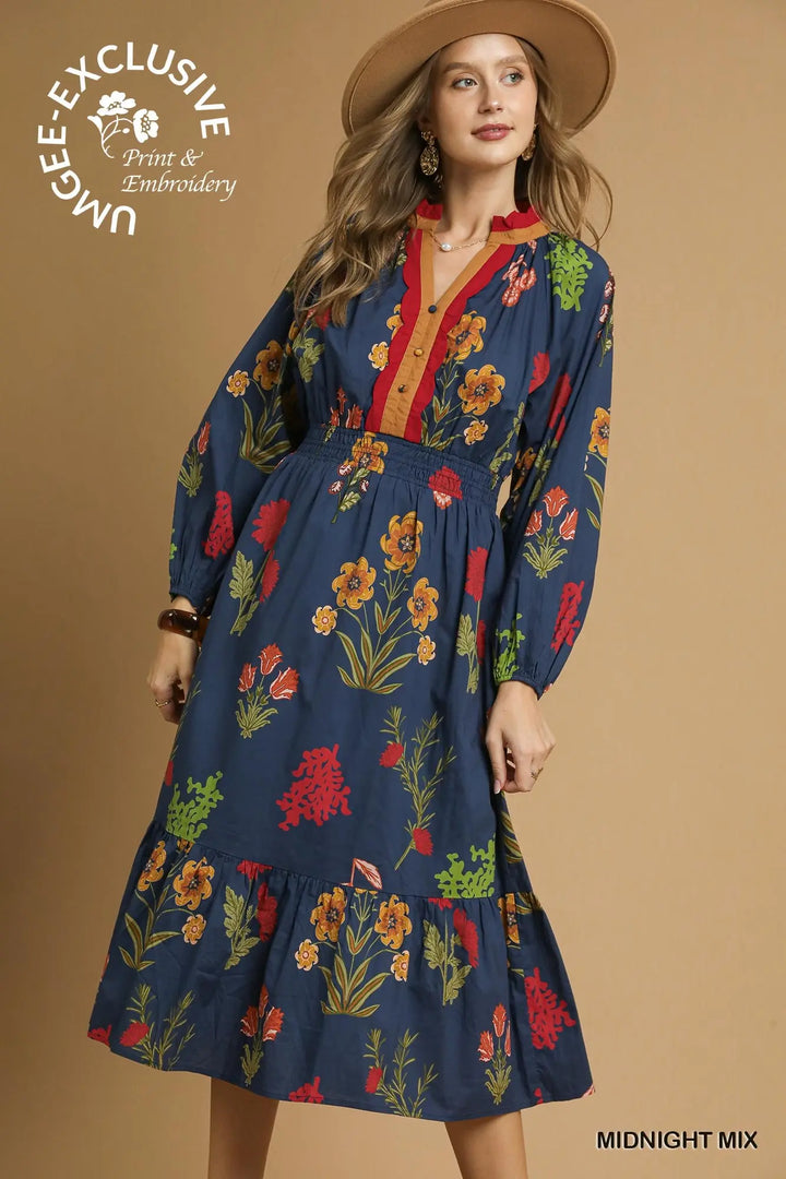 Night Garden Artisan Midi Dress