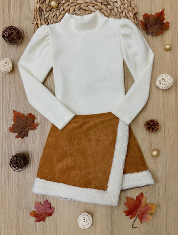 Ivory Turtle Neck with Skort Set - Kids