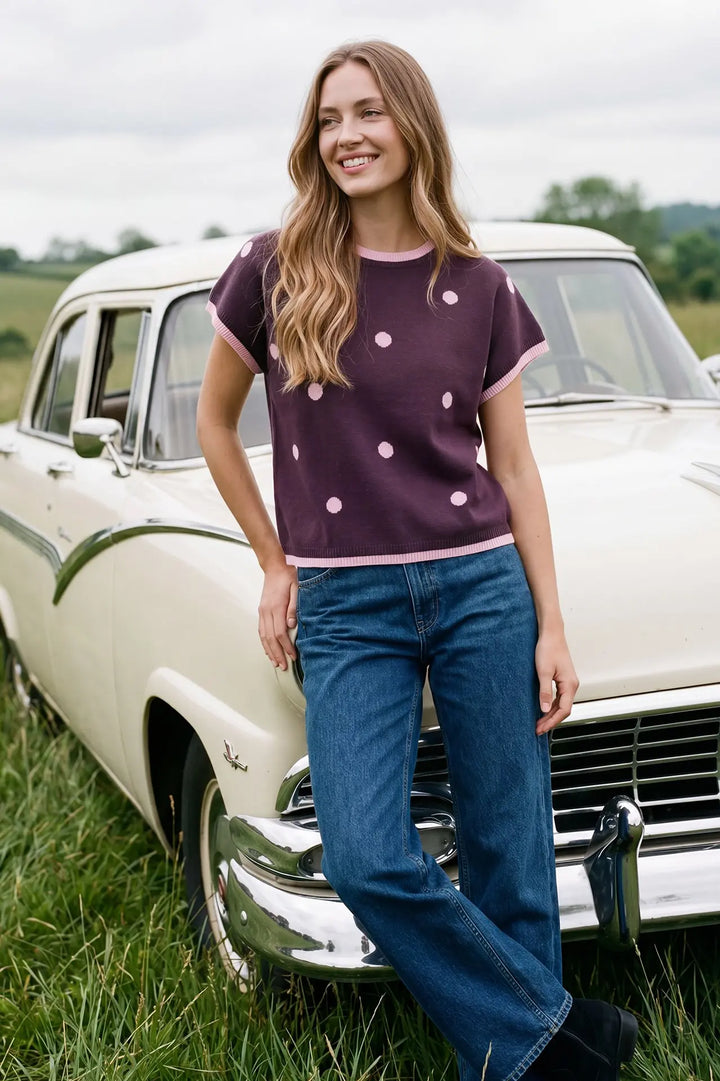 Plum Pretty Polka Dot Sweater