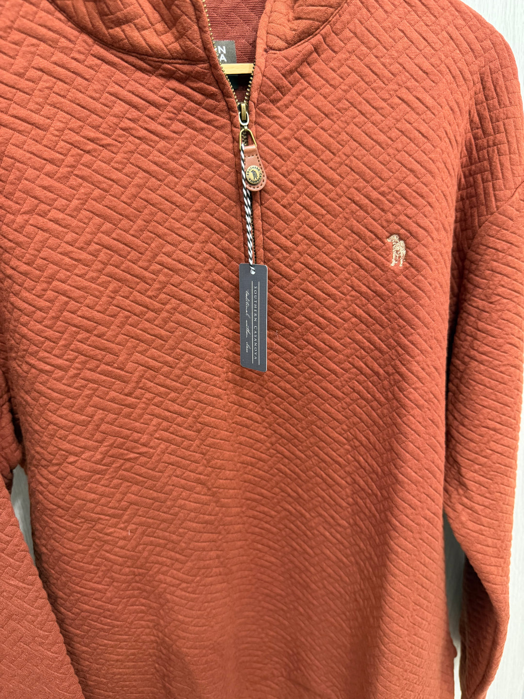 Herringbone Stitch Quarter Zip - Rust