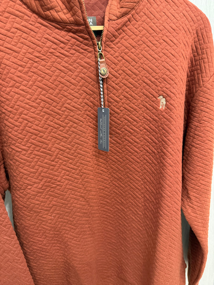 Herringbone Stitch Quarter Zip - Rust