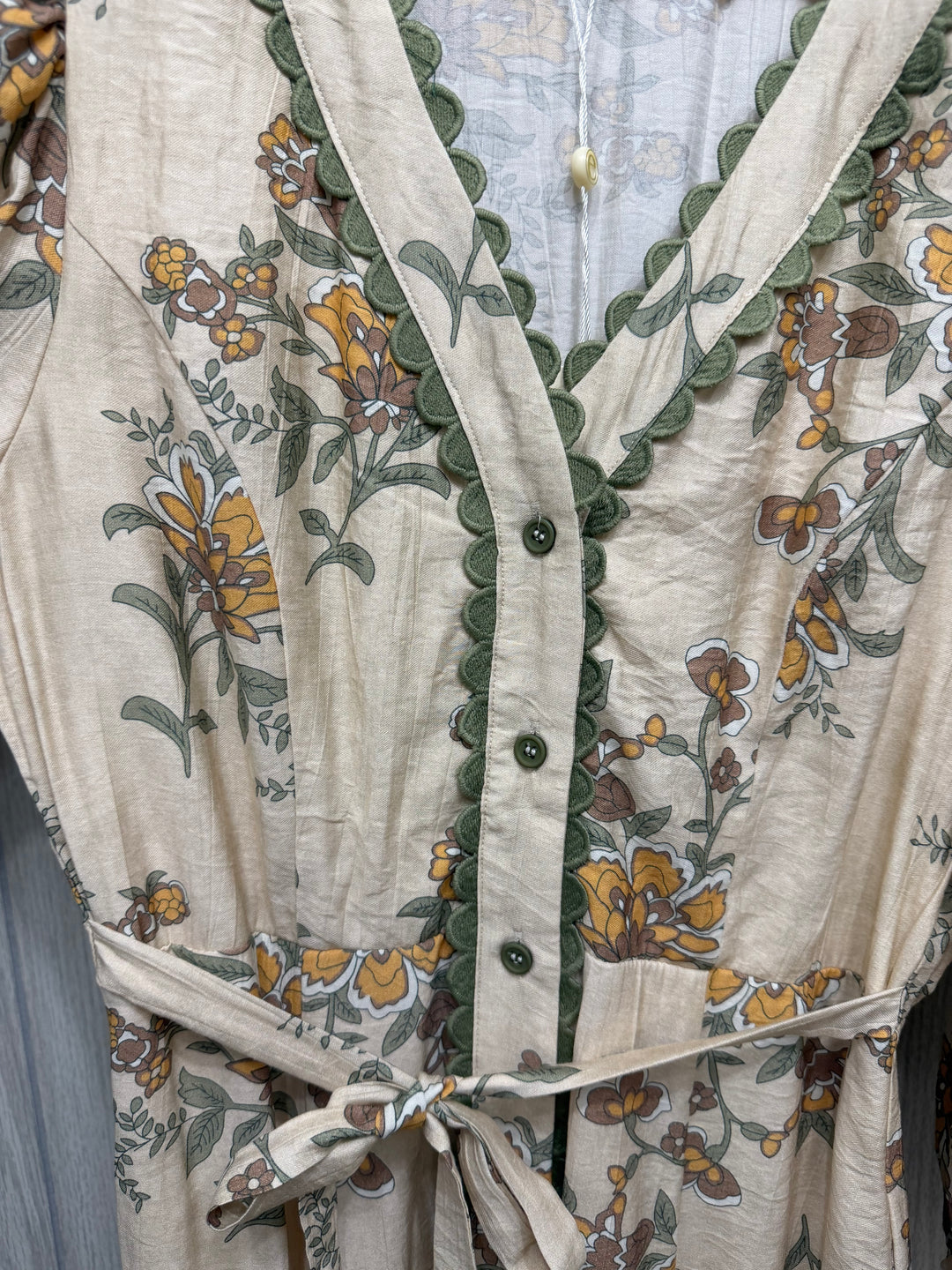 Golden Meadow Maxi Dress with Scalloped Trim