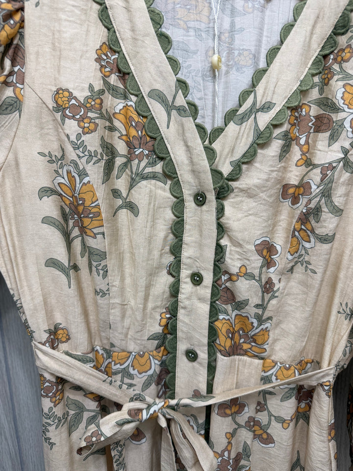 Golden Meadow Maxi Dress with Scalloped Trim