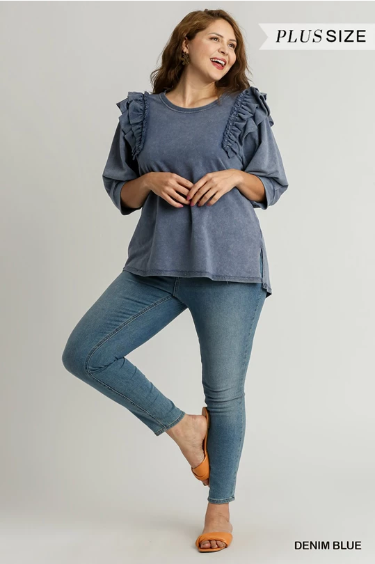 Ruffle Denim Top - Plus Size