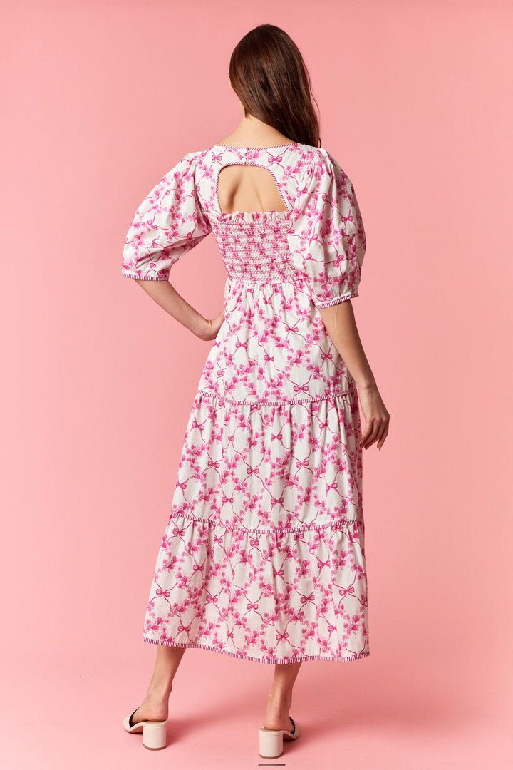 Pink Bow Garden Midi Dress