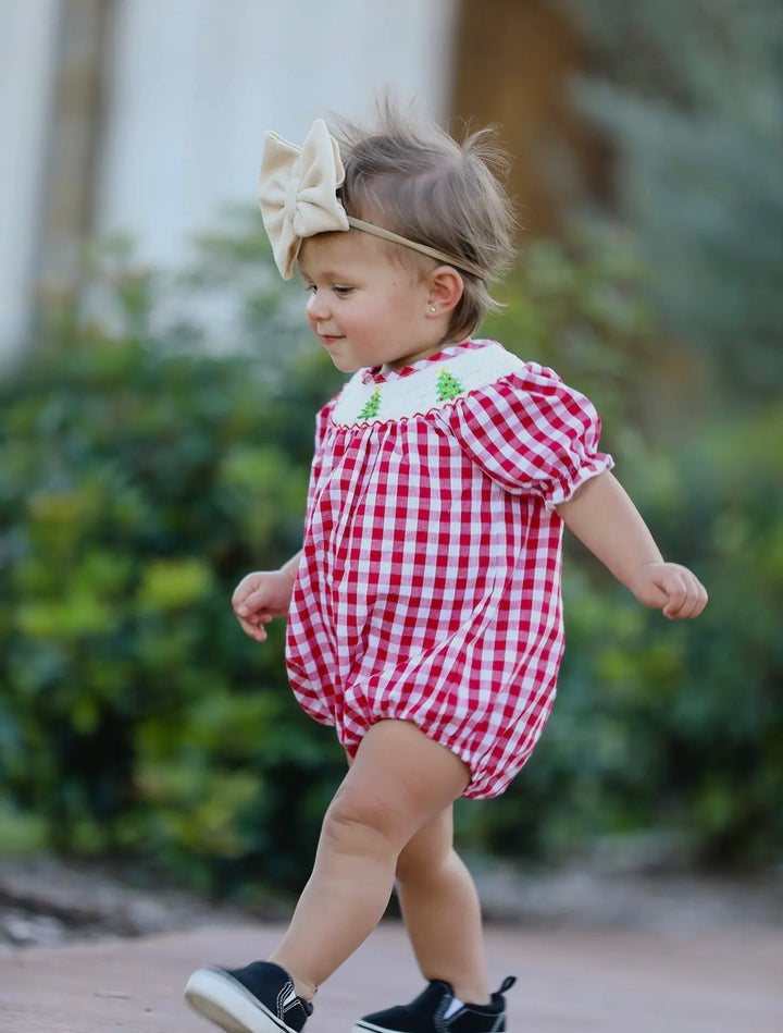 Merry Little Gingham Smocked Bubble