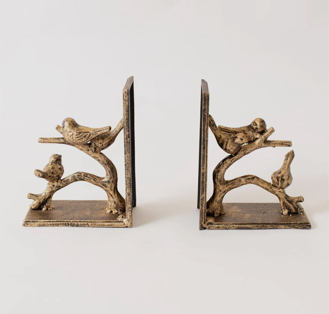 Antiqued Bird Branch Bookends — Set of 2