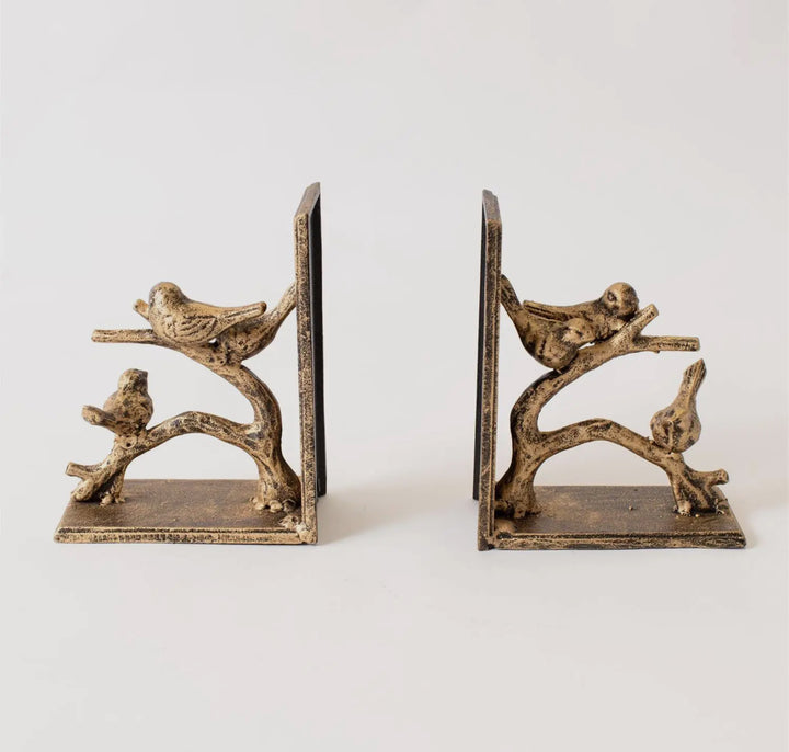 Antiqued Bird Branch Bookends — Set of 2