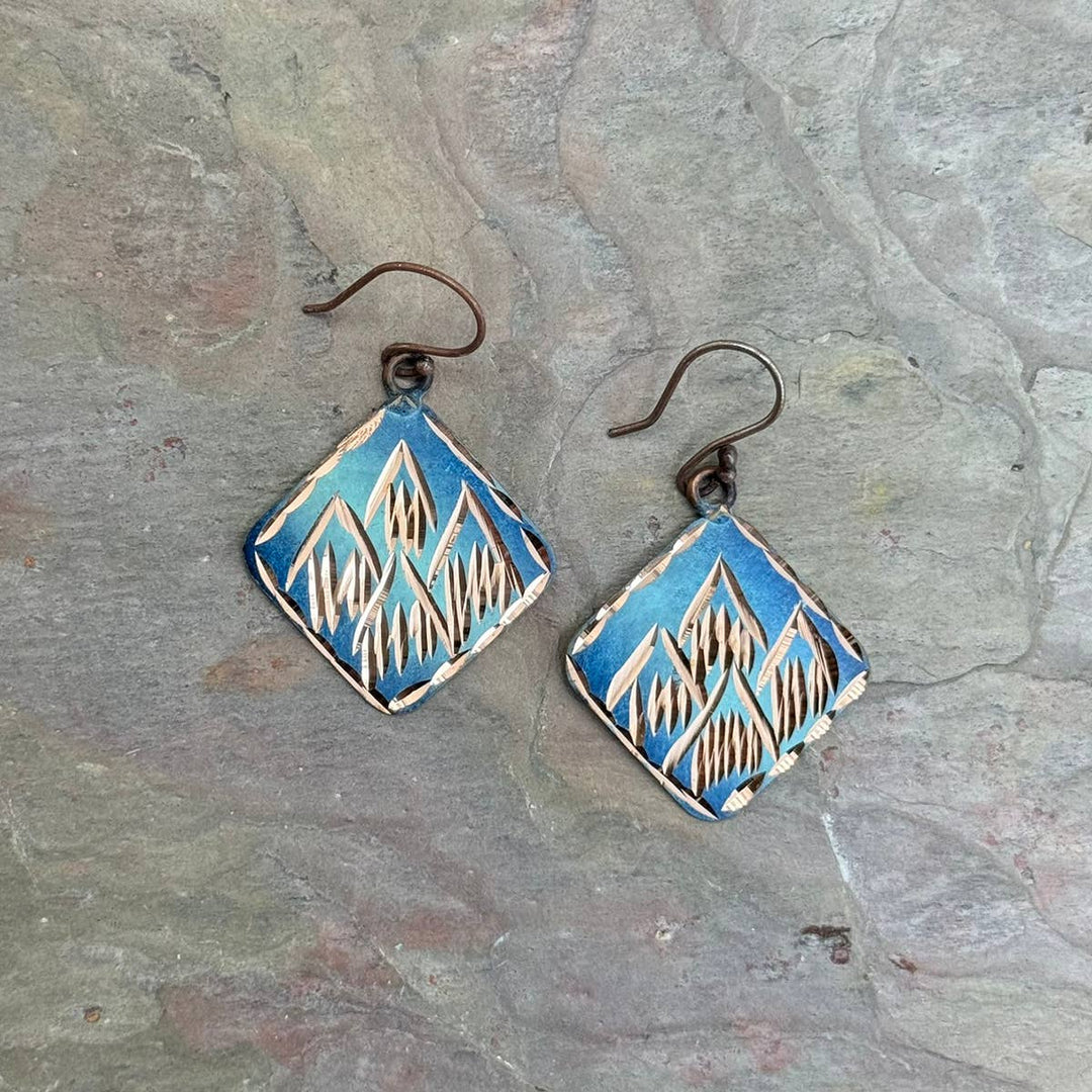 Patina Engraved Copper Earrings