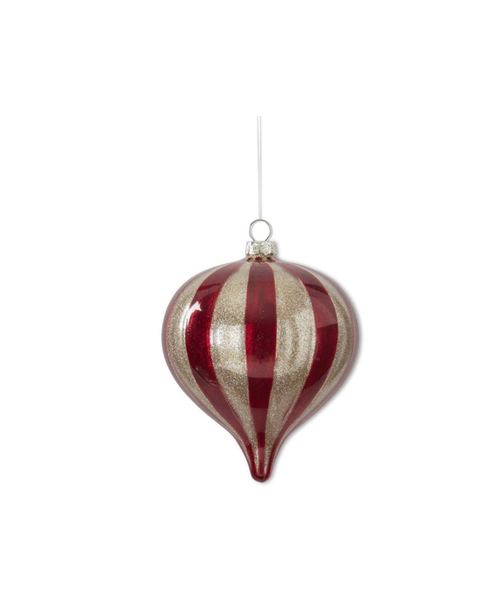 Ruby & Champagne Striped Glass Ornaments
