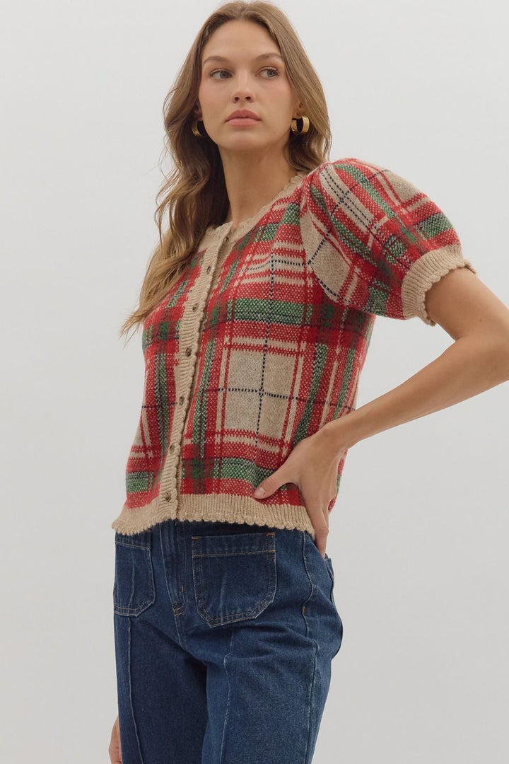 Holly Tartan Puff Sleeve Cardigan