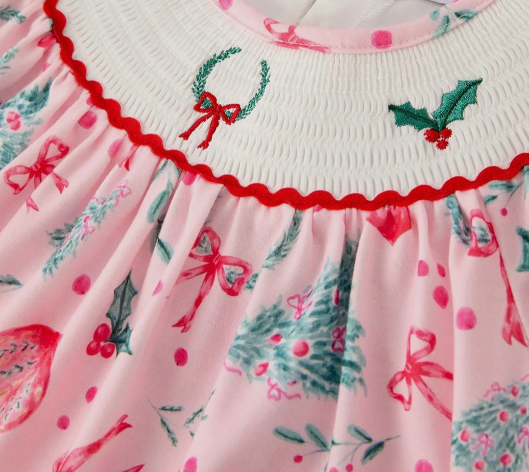 Pink Noel Smocked Christmas Dress