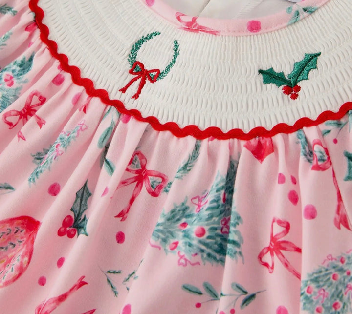 Pink Noel Smocked Christmas Dress
