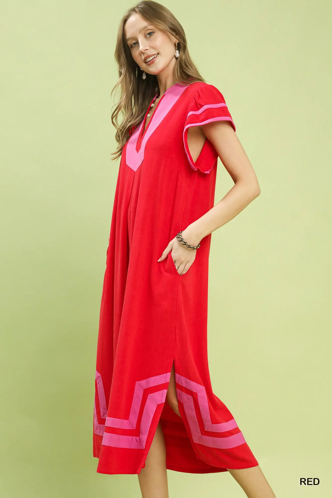 Color Pop Contrast Midi Dress