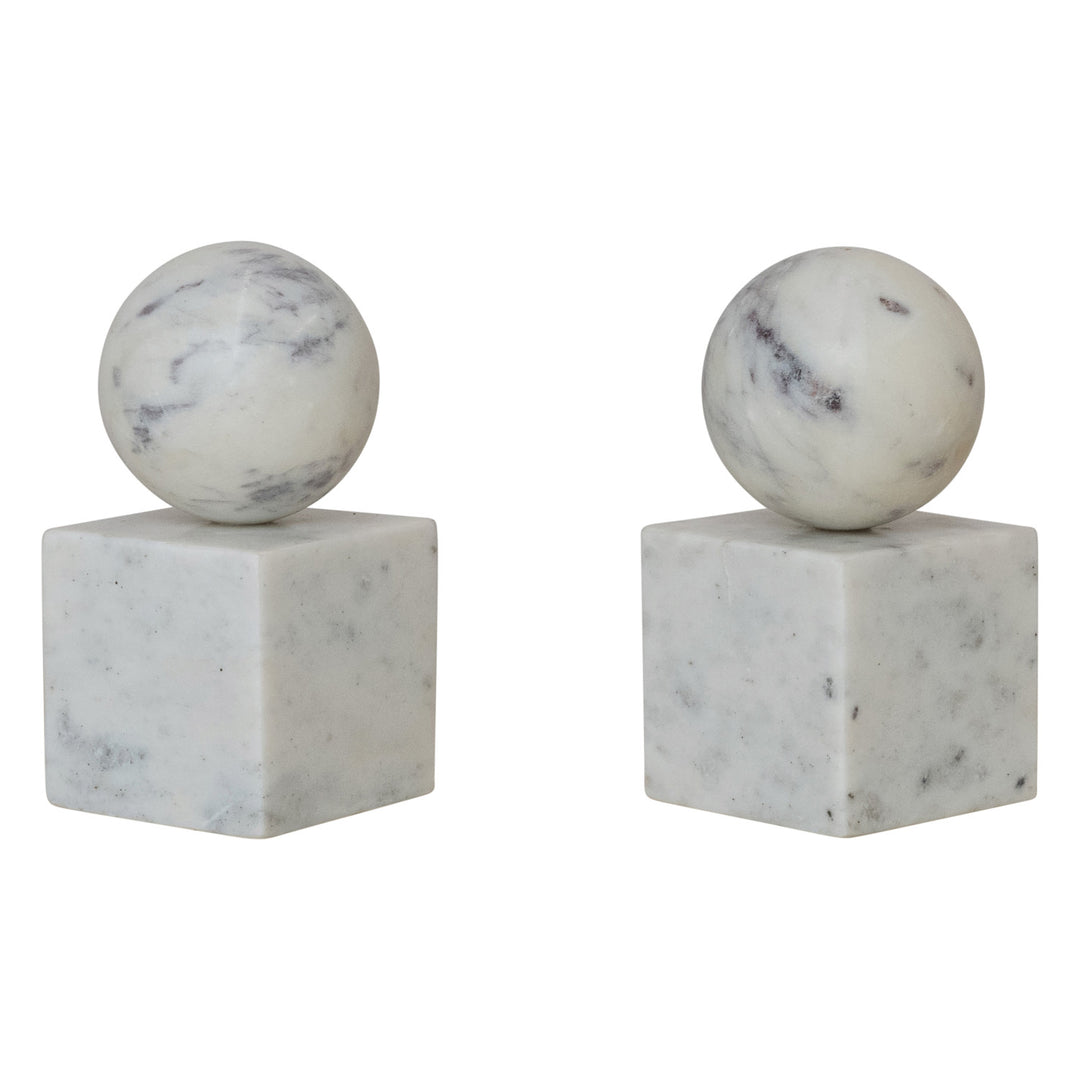 Sculpted Marble Sphere Bookends