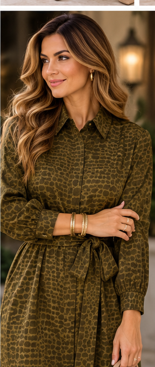 The Arden Olive Animal Print Midi Dress