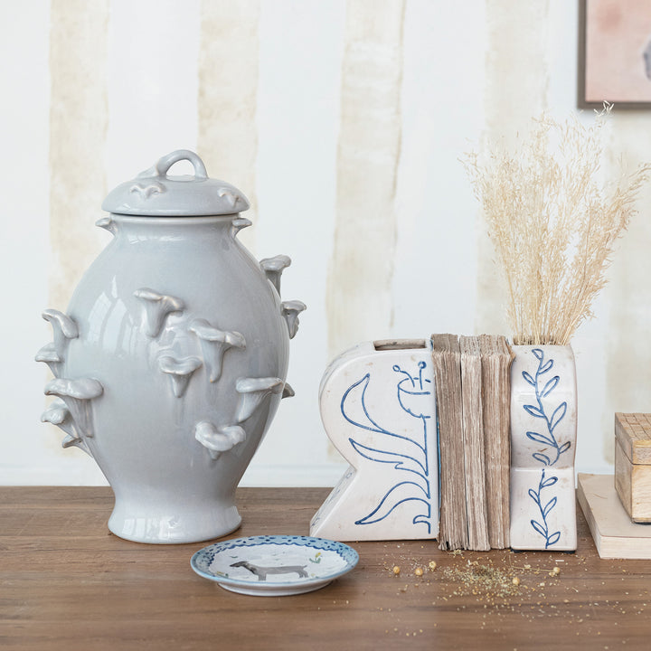 Blue Bloom Terra Cotta Bookends