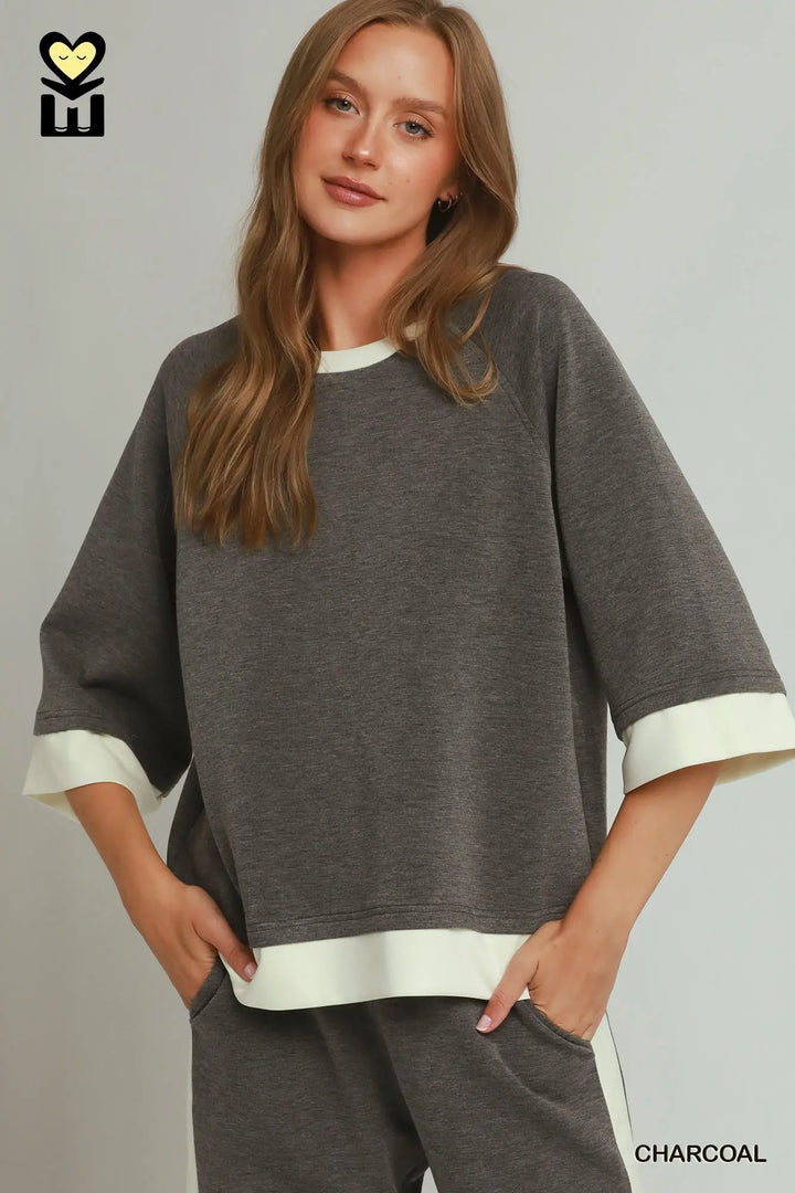 The Haven Contrast Trim Pullover – Charcoal