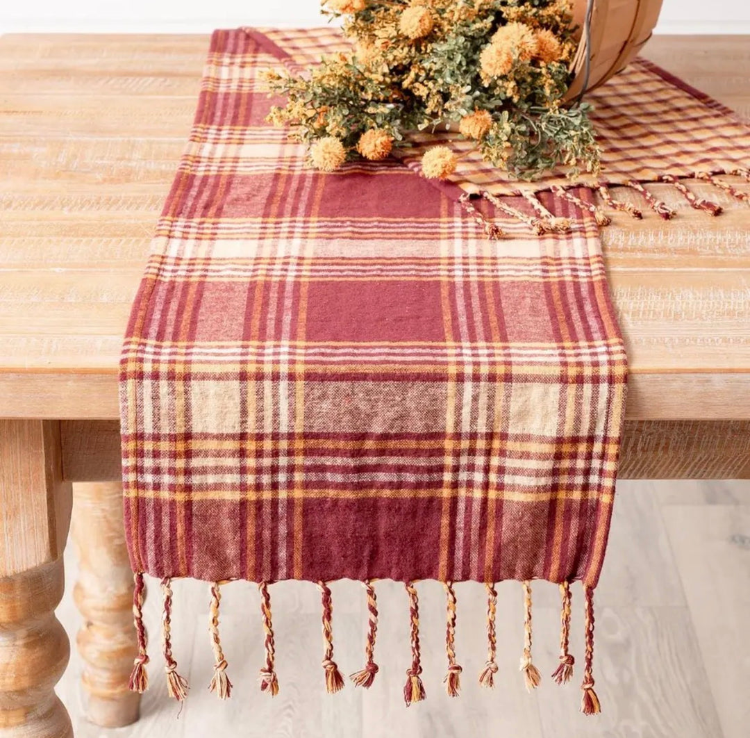 Cranberry Harvest Plaid Table Runner