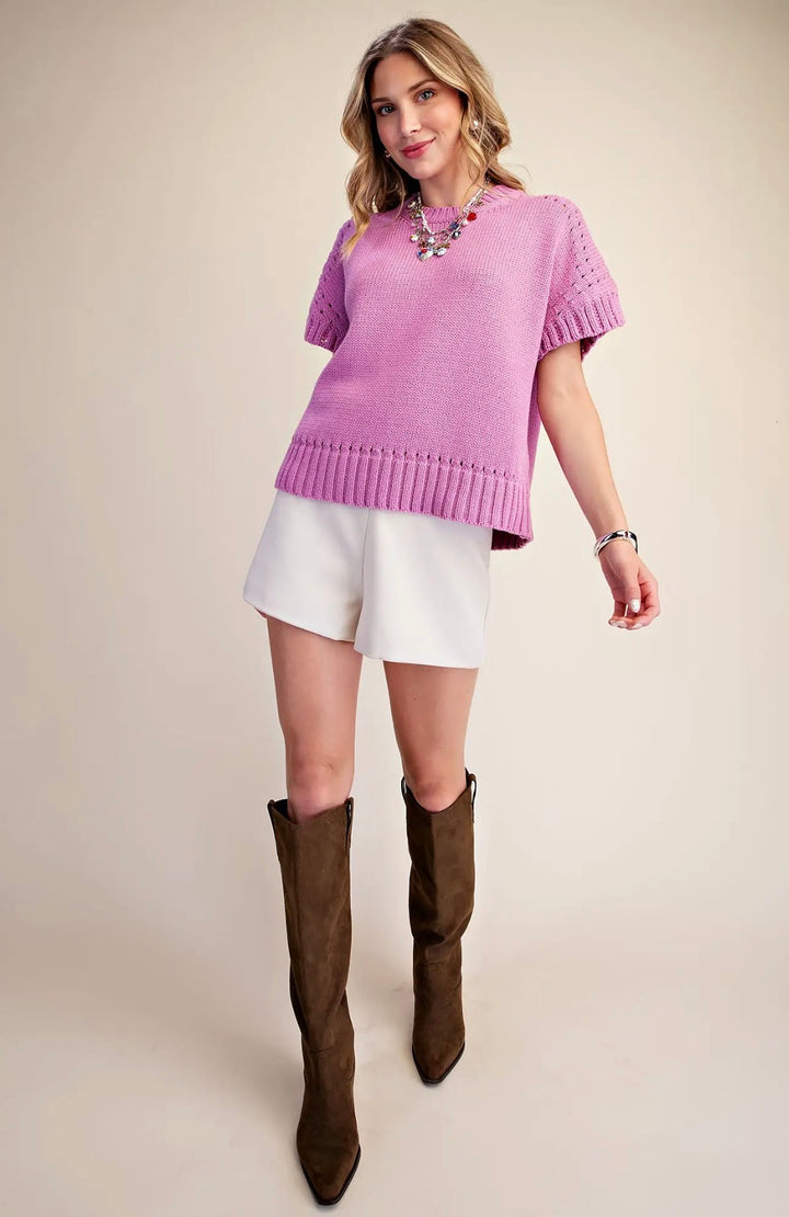 Rosy Knit Short Sleeve Sweater