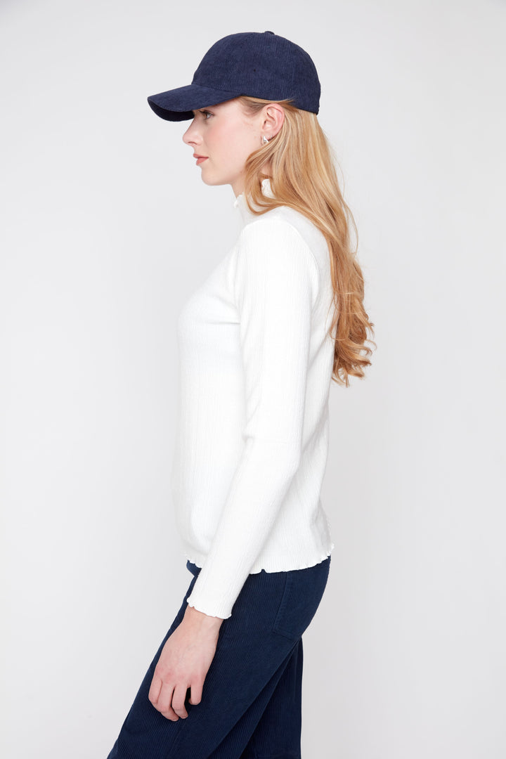 The Camille Ruffle Mock Neck Top – Ivory
