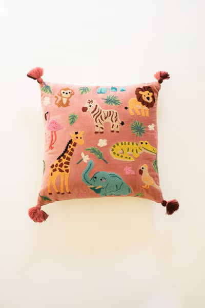 Safari Friends Velvet Pillow – 18.5” Square