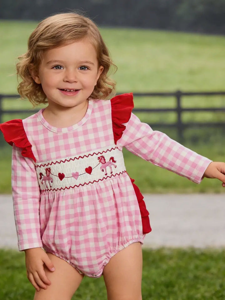 Love Pony Gingham Smocked Romper