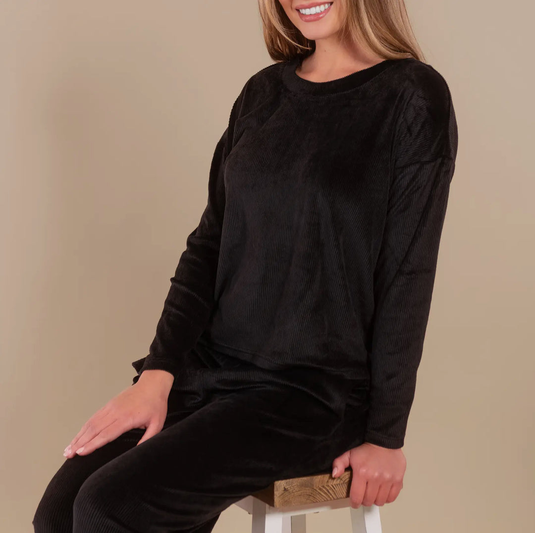Soft Rib Lounge Top – Black