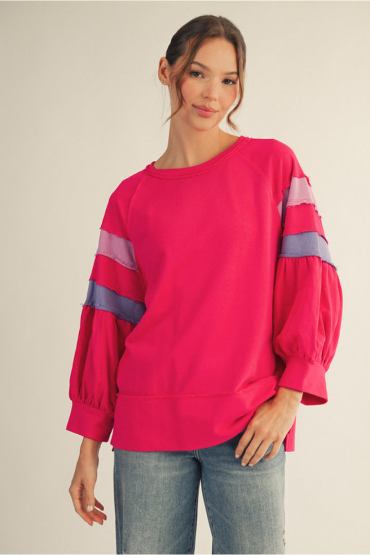 Colorblock Puff Sleeve Sweatshirt – Berry Pop