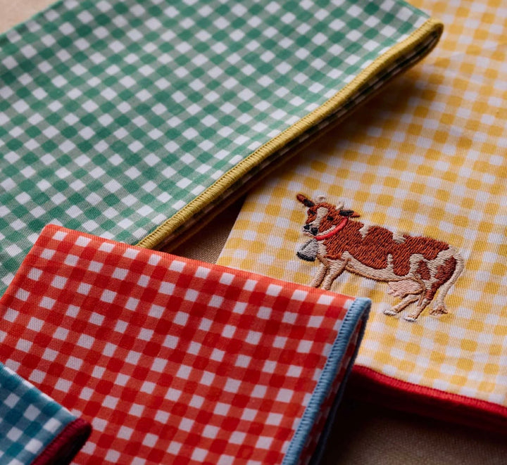 Farmhouse Gingham Embroidered Napkins