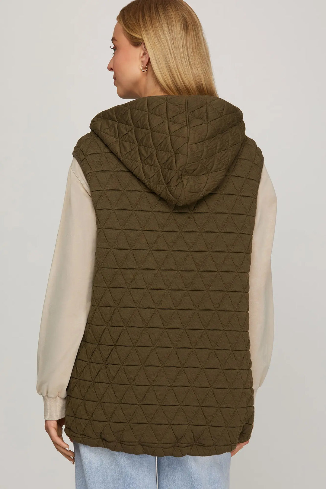 Olive Quilted Hooded Vest