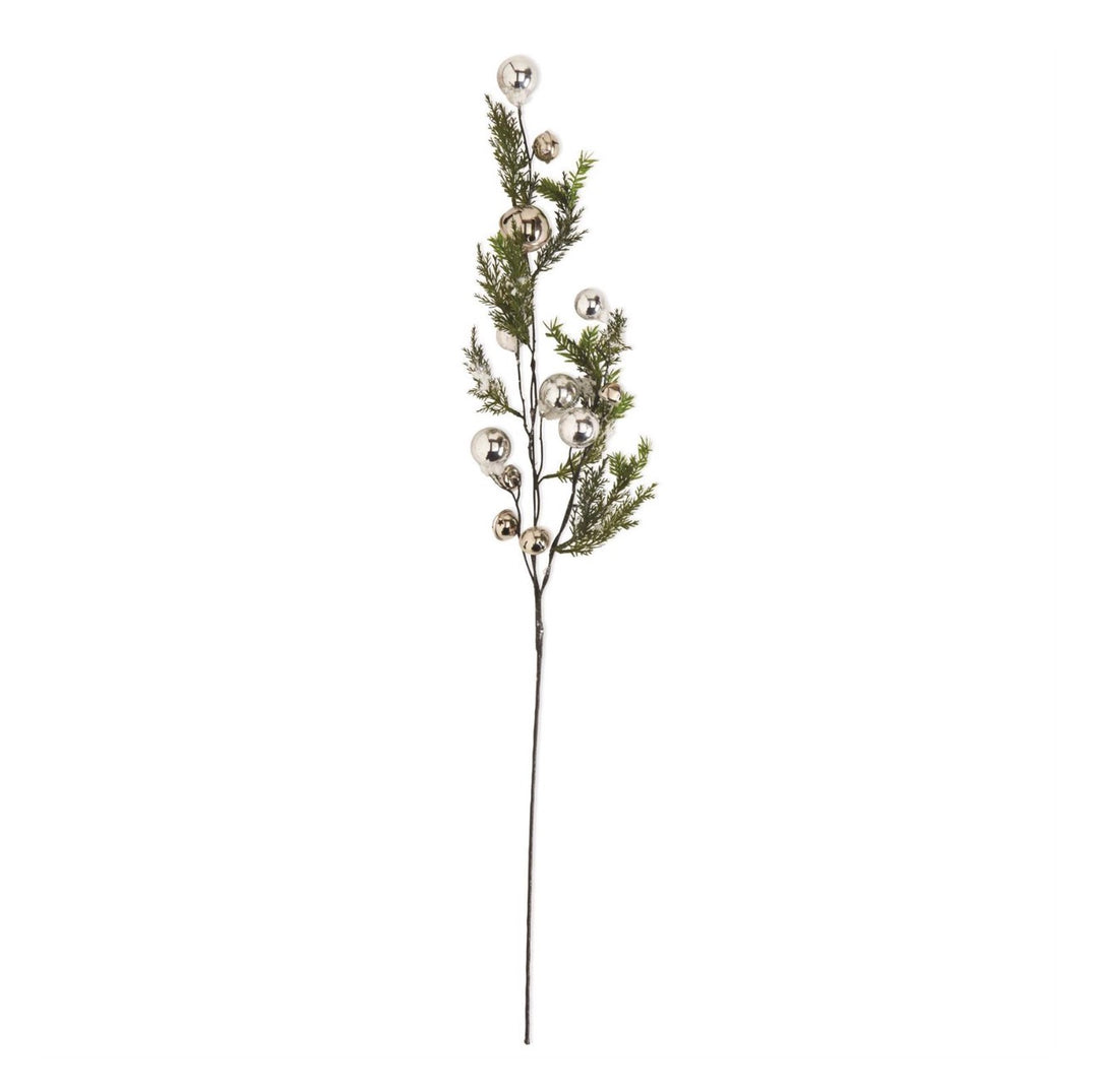Silver Bells & Evergreen Decorative Stem