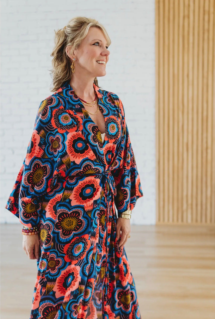 Pop Floral Wrap-Tie Maxi Dress
