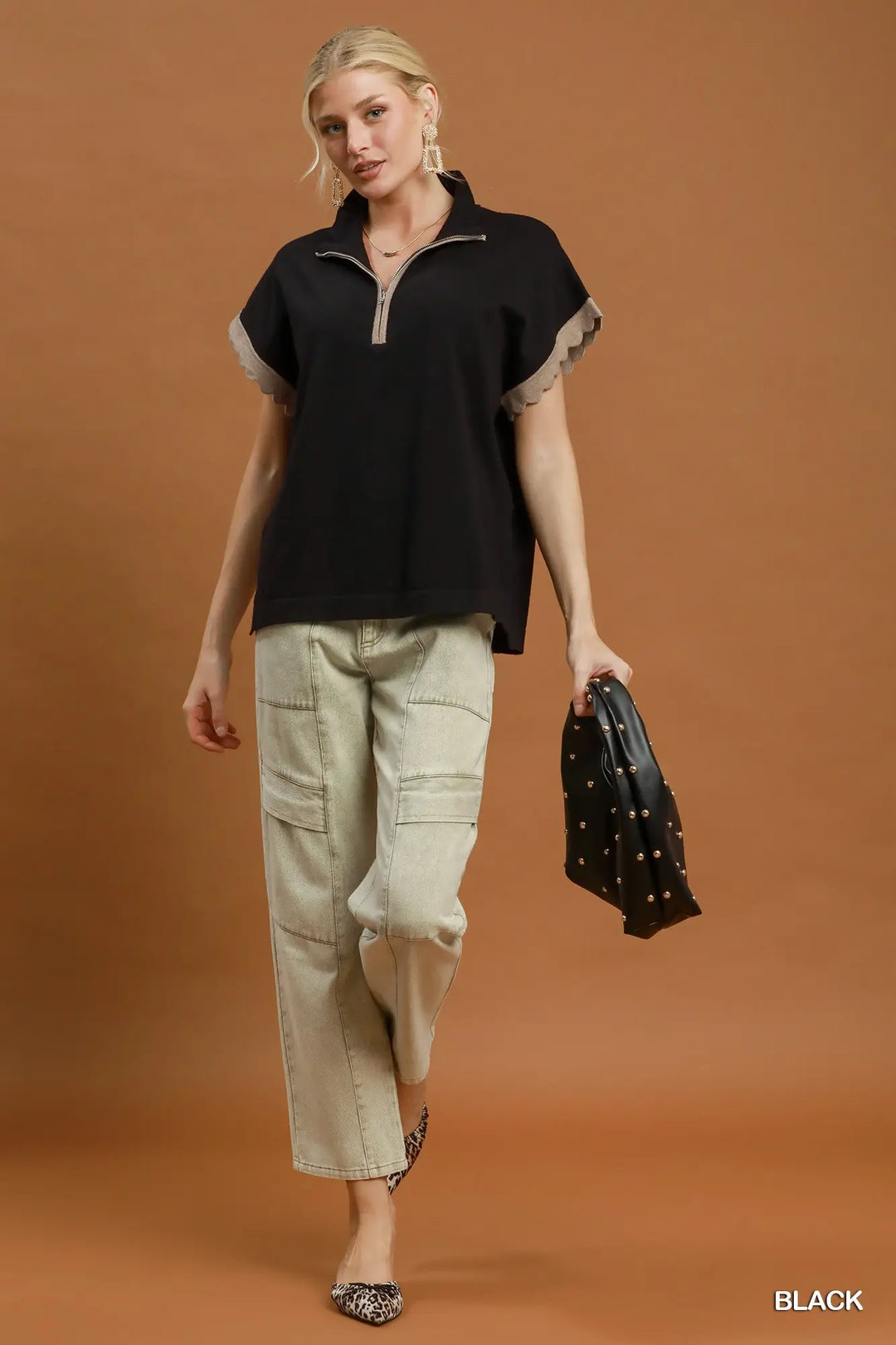 Blaire Contrast Ruffle Sleeve Top – Black
