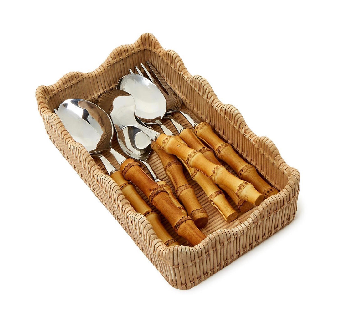 Scalloped Rattan Napkin & Flatware Caddy