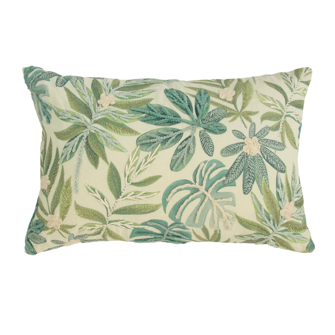 Tropical Fern Embroidered Lumbar Pillow