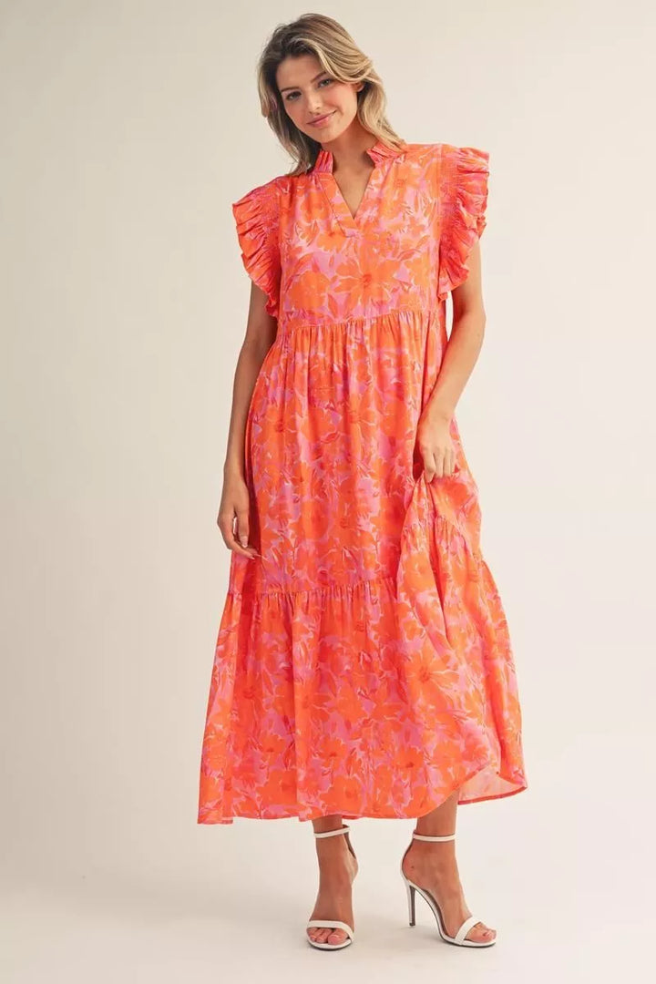 Sunset Bloom Ruffle Maxi Dress