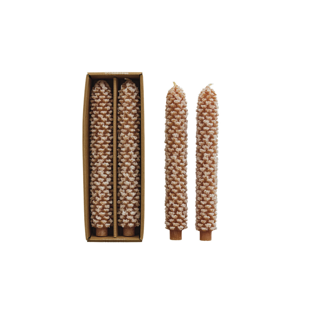Snow-Dusted Pinecone Taper Candles – Set of 2