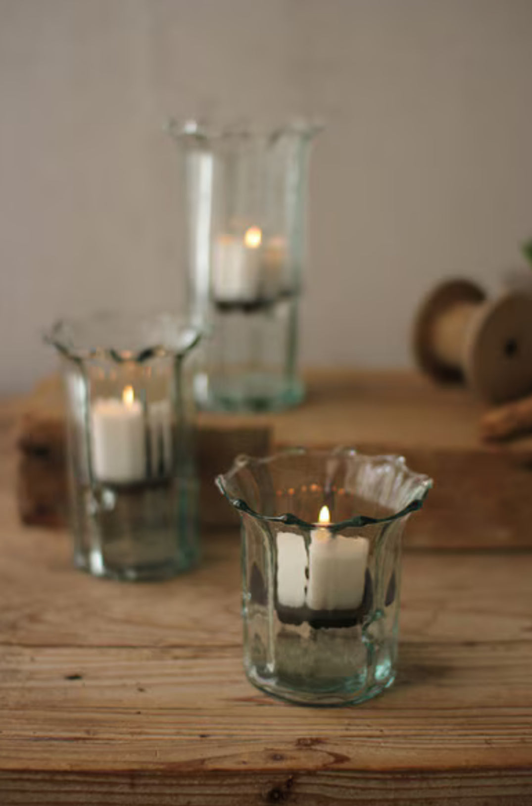 Recycled Glass Ribbed Votive Cylinders