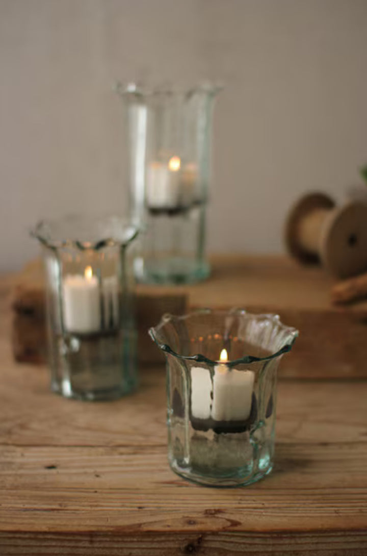 Recycled Glass Ribbed Votive Cylinders