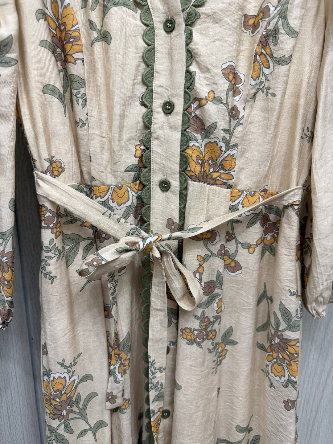 Golden Meadow Maxi Dress with Scalloped Trim