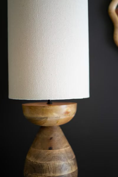 Mango Wood Table Lamp with Cylinder Fabric Shade
