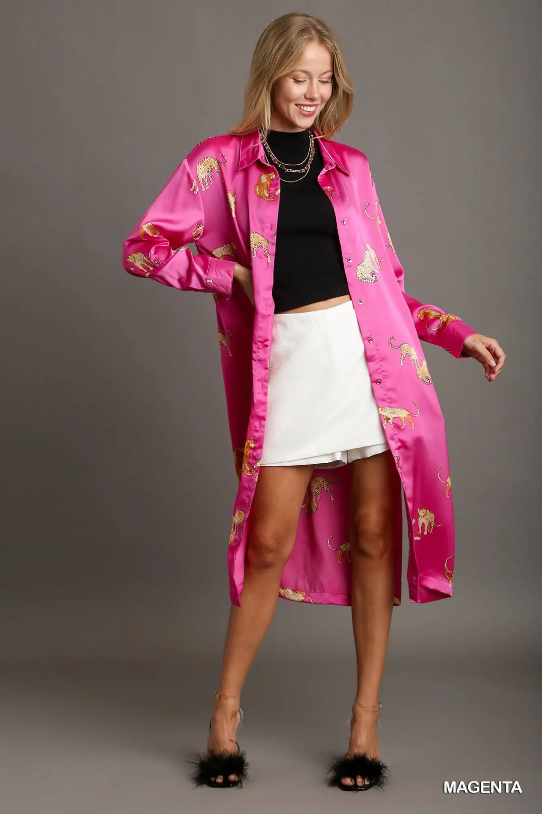 Magenta Tiger Button Up Dress